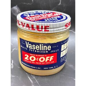 Vintage Advertising, Glass Jar, Vaseline Petroleum Jelly Blue Seal Package 1960s